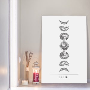 Phases Of The Moon Wall Art For Tumblr Room Decor, Lunar Phases, Half Moon Printable Wall Hanging, Affiche Scandinave Wall Art Over Bed image 4