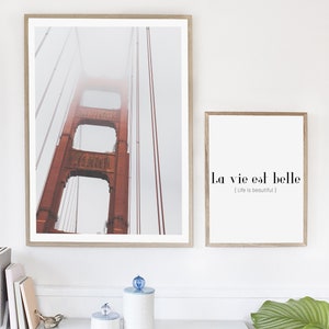 Golden Gate Bridge in San Francisco wall art print, Red white geometric architecture photo, Minimalist, California, Travel photography image 3