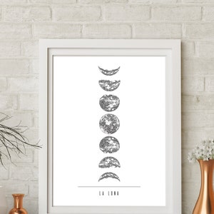 Phases Of The Moon Wall Art For Tumblr Room Decor, Lunar Phases, Half Moon Printable Wall Hanging, Affiche Scandinave Wall Art Over Bed image 6