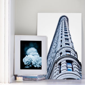 New York city photography of Flatiron Building architecture, Instant download photo of Manhattan, Blue wall art decor, Livingroom wall art image 3