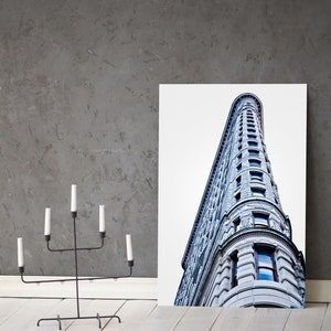 New York city photography of Flatiron Building architecture, Instant download photo of Manhattan, Blue wall art decor, Livingroom wall art image 2
