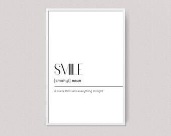 Printable smile definition quote print, Funny smile art poster, Humor digital, Word dictionary, Office wall decor, Digital art, Art print