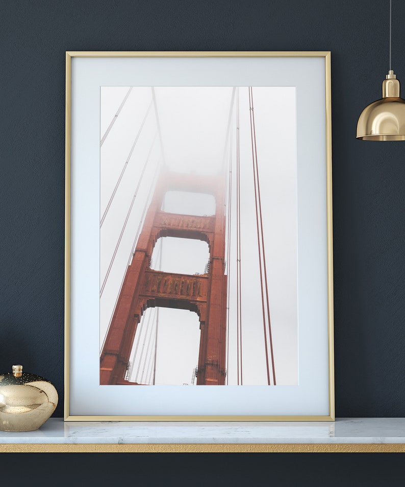 Golden Gate Bridge in San Francisco wall art print, Red white geometric architecture photo, Minimalist, California, Travel photography image 5