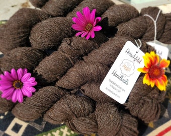 Hand-Spun 100% Shetland/BFL Yarn in Dark Chocolate