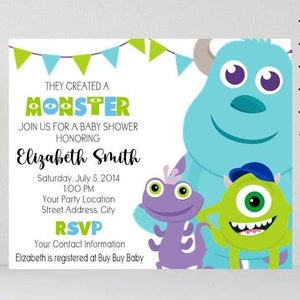 Monsters Invitation - Baby Shower, Co-Ed Shower, Couples Shower, Gender Reveal - Party Invitations Personalized Monster Invites