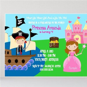 Pirate Princess Invitation - Castle, Pirate Ship Birthday Party Invitations - Personalized Princess, Pirate Birthday Party Invites