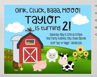Farm Invitations - Barn Invitations - Farm Baby Shower Party Invitation - Farm Animal Birthday Invitation - Barnyard Friends Party Invite