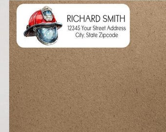 Firefighter Helmet Address Labels - Fire Truck Fire Engine Return Address Labels - Personalized Fire Station, Fireman Address Label