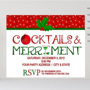 Christmas Cocktail Party Invitation - Holiday Elf Party Invitations - Holiday Cocktails Invitation - Personalized Christmas Party Invitation