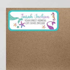 Mermaid Tail Seahorse Starfish Birthday Party Return Address Labels Personalized Custom ~ We Print and Mail to You