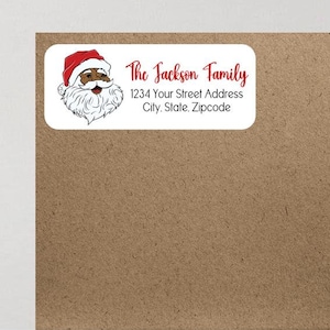 Christmas African American Santa Black Brown Holiday Return Address Labels Personalized Custom  ~ We Print and Mail to You