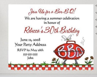 BBQ Shower Birthday Annual Party Invitations Invites Personalized Custom ~ We Print and Mail to You