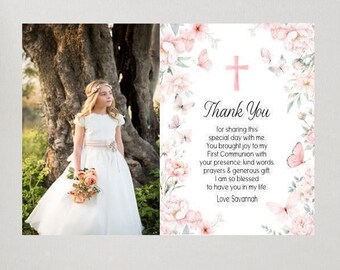 Communion Thank You Cards - Baptism Note Card - Confirmation Thank You Notes - Photo Thank You Cards - Personalized Picture Note Card
