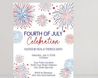 Red, White & Due Invitation - Fireworks Invitation Baby Shower - July 4th Party Invitation - July Fourth 250th American Celebration Invites