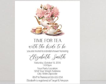 Tea Party Invitation - Bridal Shower Tea Party Invitations - Baby Shower Tea Party Invitation - Personalized Tea Party Birthday Invitations