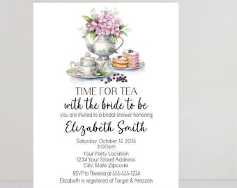 Tea Party Invitation - Bridal Shower Tea Party Invitations - Baby Shower Tea Party Invitation - Personalized Tea Party Birthday Invitations