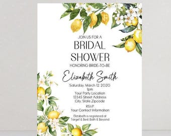 Faire-parts méditerranéens - Faire-part citron - Faire-part principal pour la douche nuptiale - Faire-parts personnalisés pour la douche de mariage citrons