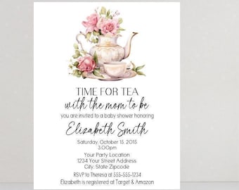 Tea Party Invitation - Bridal Shower Tea Party Invitations - Baby Shower Tea Party Invitation - Personalized Tea Party Birthday Invitations