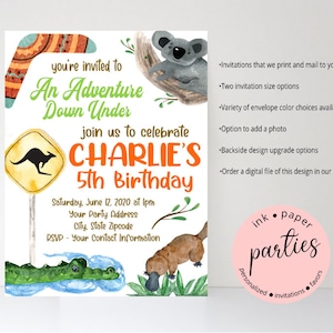 Australian Outback Safari Koala Kangaroo Birthday Party Invitations Invites Personalized Custom ~ We Print and Mail