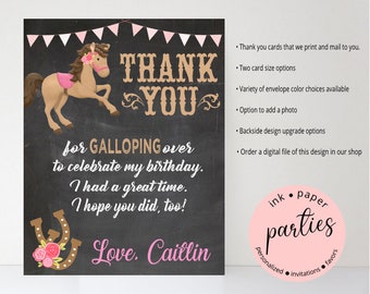 Horse Cowgirl Pony Western Birthday Party Thank You Note Cards ~ We Print and Mail to You