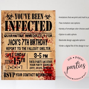 Zombie Virus Walkers Birthday Party Invitations Invites ~ We Print and Mail to You