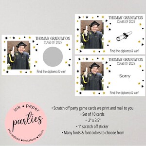 Graduation Graduate Scratch Off Cards - Your Photo - Graduation Game Scratch Off Tickets - Graduate Favor - Graduation Party Game Favors