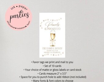 Prosecco & Pearls Tags - Shower Gift Tag - Prosecco Bridal Party Favors - Wedding Party Favor - Thank You Tags - Wedding Thank You Stickers