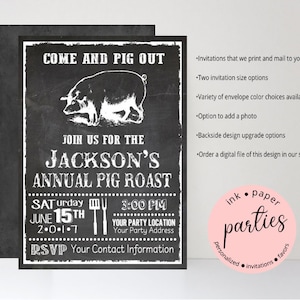 Pig Hog Roast BBQ Shower or Birthday Annual Party Chalkboard Party Invitations Invites ~ We Print and Mail to You
