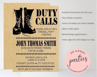 Military Boot Camp Retirement Graduation Graduate Academy School Party Invitations Invites Announcement Personalized ~ We Print and Mail