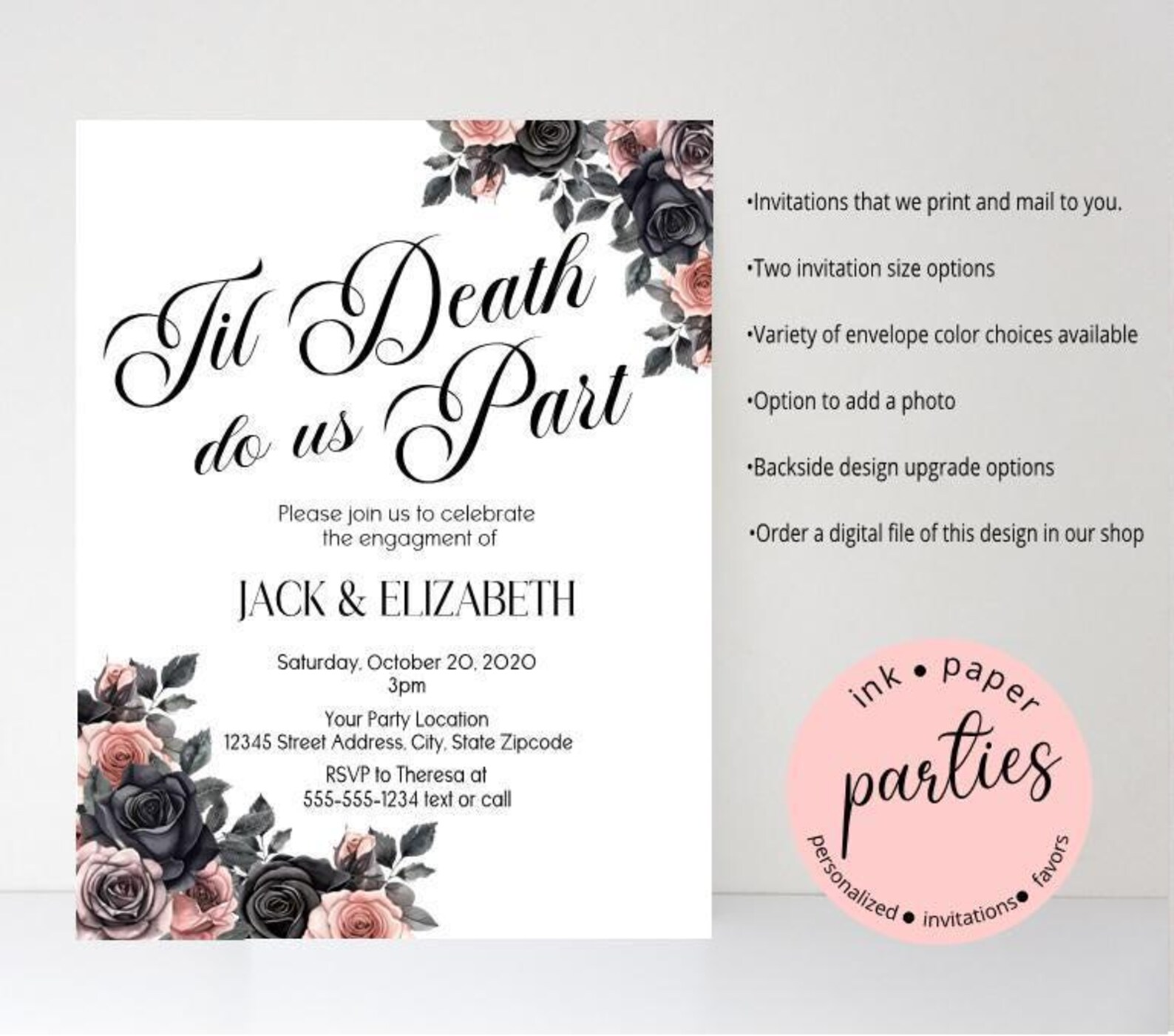 Til Death Do Us Part Invitation - Gothic Wedding Invitation - Floral ...