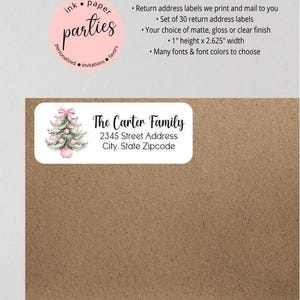 Christmas, Holiday - Pink Tree - Return Address Labels Favors Personalized Custom ~ We Print and Mail to You