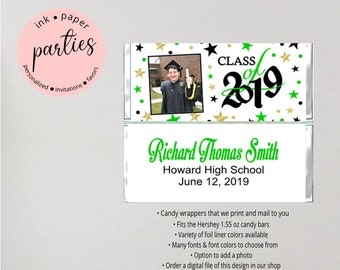 Graduation Graduate Your Photo Class of ~ ANY COLORS ~ Party Candy Wrappers Favors Personalized Custom Design ~ We Print and Mail to You