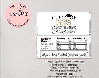 Graduation Graduate Candy Wrappers Favors Personalized Custom Design ~ We Print and Mail to You