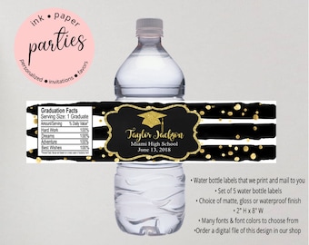 Graduation Graduate Confetti Party Favors Favor Water Bottle Labels Wrappers Personalized Custom Design - We Print and Mail to you!