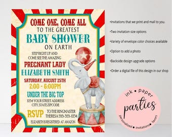 Circus Baby Shower Invitation - Carnival Baby Shower Invitations - Circus Tent Party Invitations - Circus Carnival Baby Elephant Invitations