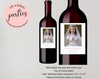 Communion Baptism Confirmation ~ YOUR PHOTO ~ Religious Wine Labels Wrappers Party Favors Favor Personalized Custom - We Print & Mail