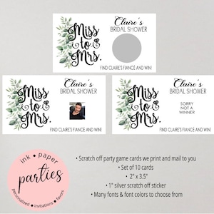 Greenery - Miss to Mrs - Bridal Shower, Bachelorette, Wedding Favors - Party Game - Scratch Off Tickets Cards