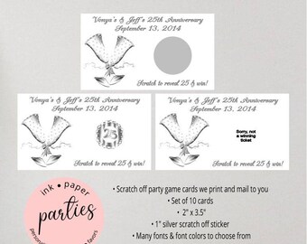 25th Wedding Anniversary Party Scratch Off Tickets Cards Favor Favors Game - We Print and Mail to you!
