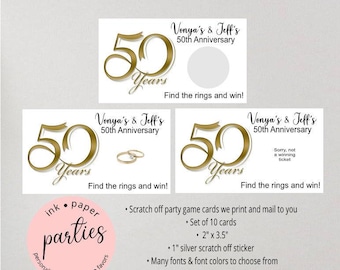 50th Wedding Anniversary Gold Golden Party Scratch Off Tickets Cards Favor Favors Game - We Print and Mail to you!