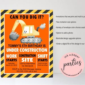 Construction Truck, Digger Invitation -   Dump Truck Birthday Party Invitations - Personalized Construction Trucks Birthday Party Invites