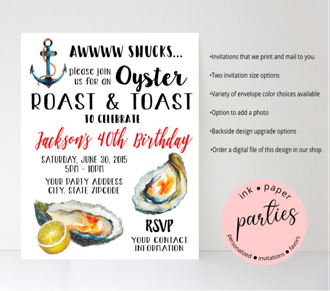 Oyster Roast &amp; Toast Bake Boil Seafood Feast Shower or Birthday ...