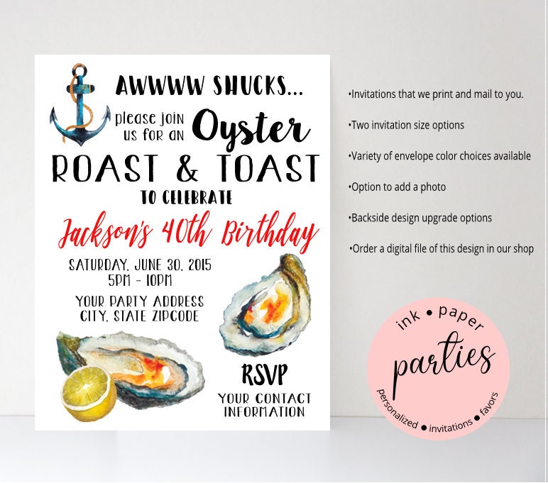 Oyster Roast & Toast Bake Boil Seafood Feast Shower or Etsy