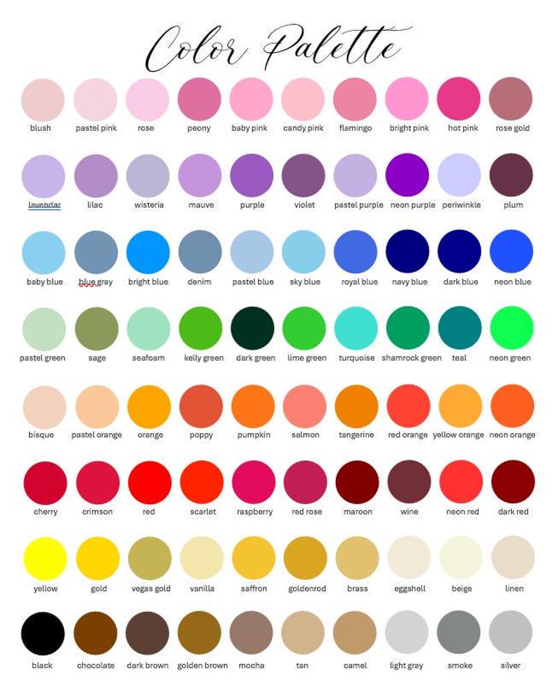 a color palette with a variety of pastel and neon colors, including shades of pink, blue, green, purple, and orange. The palette is organized into rows and columns, providing a visual representation of the different color options available.