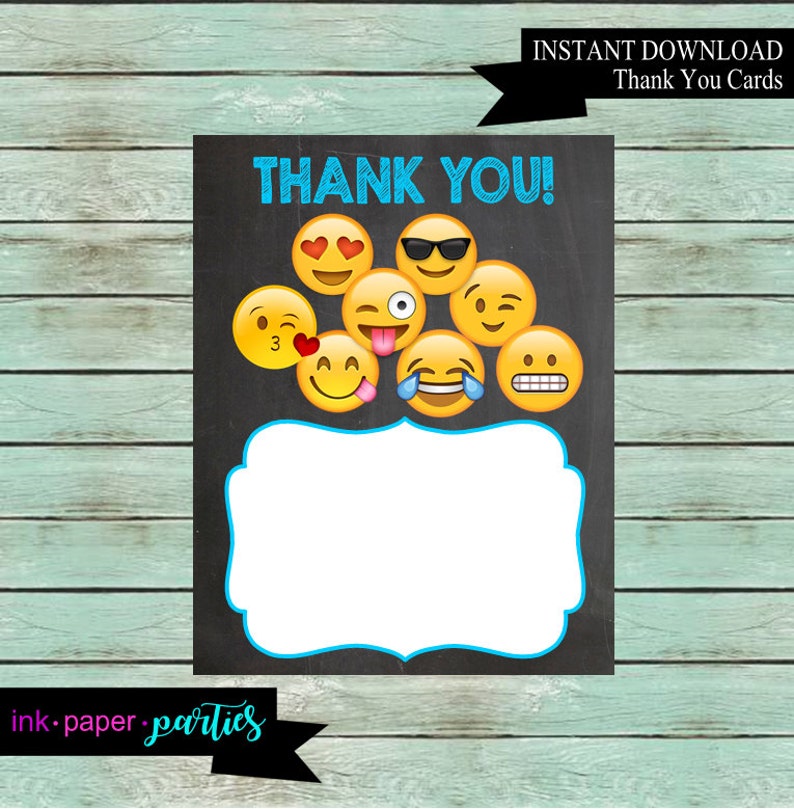 Printable Emoji Emojis Birthday Thank You Note Cards DIY | Etsy
