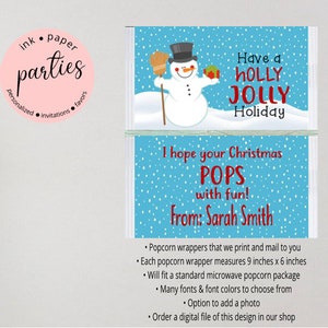 Holiday Christmas Snowman Popcorn Party Wrappers Favors ~ We Print and Mail to You