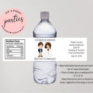 First Communion, Baptism, Confirmation Label - Water Bottle Party Favors - Water Bottle Labels - Water Bottle Wrappers - Communion Favor