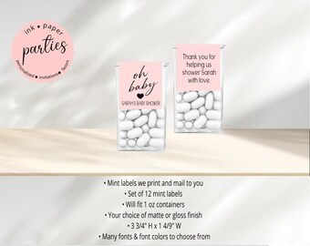 Oh Baby Mint Labels - Baby Shower Party Favors - Oh Baby Mint Favor Stickers - Candy Mint Box Party Favor - Baby Shower Mints Favor Labels