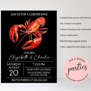 Lobster Invitation - Lobster Bake Invitations - Lobster Boil Party Invitations - Birthday Party, Wedding Shower, Rehearsal Dinner Invites