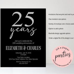 25h Anniversary Invitation - Wedding Anniversary Invitations - Vow Renewal Party Invites, Personalized 25th Anniversary Party Invitations