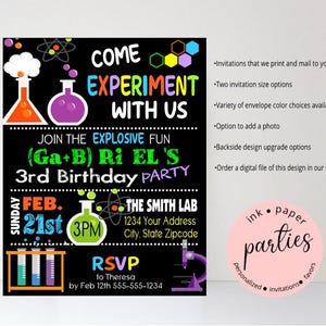 Mad Science Experiment Birthday Invitation - Science Experiment Invitations - Science Lab Party Invitation - Chemistry Lab Invitations